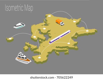 Map Europe isometric concept. 3d flat illustration of Map Europe.