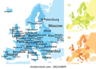 Map Europe Largest Cities Carefully Scaled Stock Vector Royalty Free Shutterstock