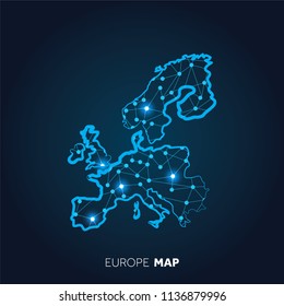 Map of Europe made with connected lines and glowing dots.