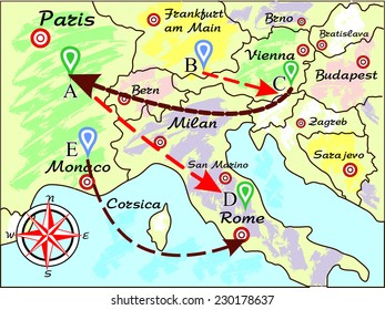 Map of Europe made ??in the style of drawing. 