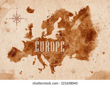 Map of Europe in old style, brown graphics in a retro style