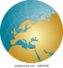 Map of the Europe, on a spherical globe, cartographical illustration