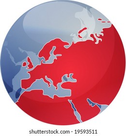 Map of the Europe, on a spherical globe, cartographical illustration