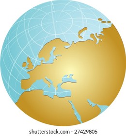 Map of the Europe, on a spherical globe, cartographical illustration