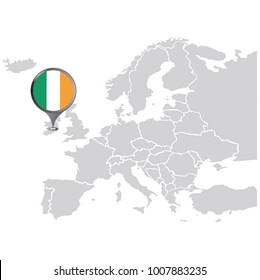 map europe with pin , flag  europian country, vector