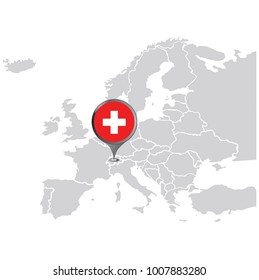 map europe with pin , flag  europian country, vector