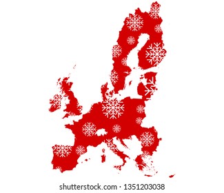 Map of Europe with snowflakes