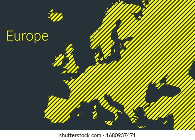 Map of Europe, striped map in a black strip on a yellow background for coronavirus infographics and quarantine area markers and restrictions. vector illustration