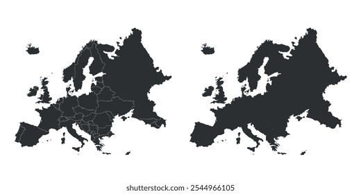 Europakarte in zwei Stilrichtungen mit Ländergrenzen. Geografischer Überblick über regionale und pädagogische Konzepte.