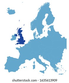 Map of Europe and UK. Vector Illustration. Shape and graphic illustration.