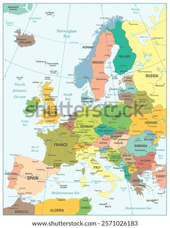 Map of Europe - vector colored illustration with layers