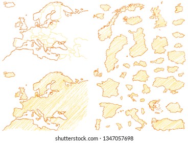 Map of Europe written with crayons