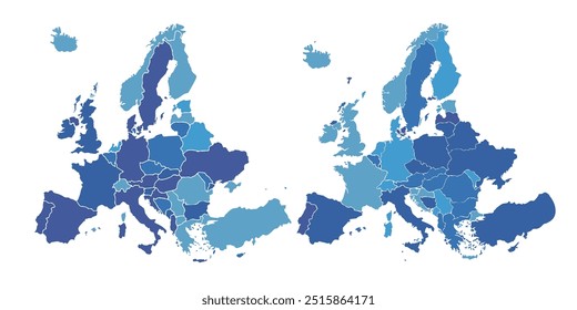 Karte der europäischen Länder in blauen Tönen.