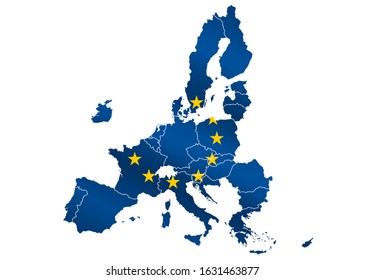Map of European Union in 2020 without United Kingdom after Brexit 