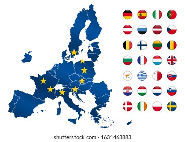 Map of European Union in 2020 without United Kingdom after Brexit 