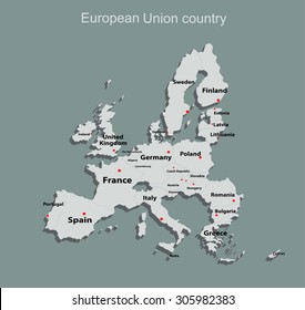 Map of European Union with all names of members countries