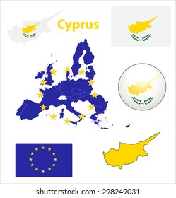 Map of European Union countries, with every state easy selectable and editable. Cyprus. Vector - Cyprus Flag Glossy Button