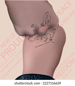 A map of the European Union drawn on the hands. A beautiful and stylish template for real patriots of their country.