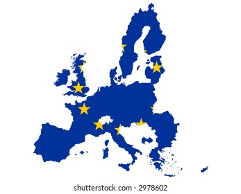 map of European union and EU flag illustration