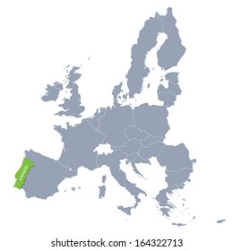 map of European Union with the indication of Portugal