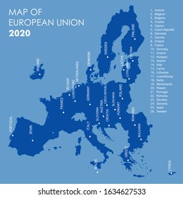 Map of the European Union without Great Britain. Vector file.