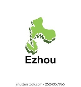 mapa de la Plantilla de diseño de Vector moderno de Ezhou, fronteras nacionales e ilustración de ciudades importantes