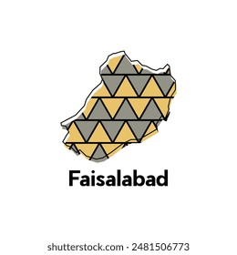 Map of Faisalabad illustration design template, Map capital city of Pakistan, abstract design with colorful geometric vector