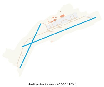 Map of Falcone-Borsellino Airport (Punta Raisi Airport) (Italy). IATA-code: PMO. Airport diagram with runways, taxiways, apron, parking areas and buildings. Map Data from OpenStreetMap.