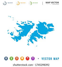 Map of Falkland Islands blue and set pin icon.