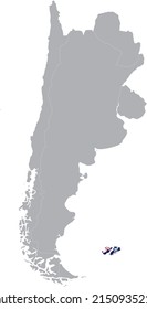 Map of Falkland Islands with national flag within the gray map of the southern region of South America