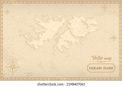 Map of Falkland Islands in the old style, brown graphics in retro fantasy style