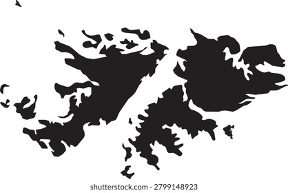 Map of Falkland Islands Solid Black Silhouette Illustration