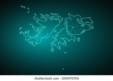 Map of Falkland Islands. Wire frame 3D mesh polygonal network line, design sphere, dot and structure. Vector illustration eps 10.