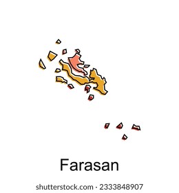 Karte der bunten, modernen Vektordesign-Vorlage Farasan, nationale Grenzen und wichtige Städte Illustration