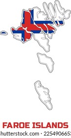 The map of the FAROE ISLANDS country in the colors of the FAROE ISLANDS country flag.  With the caption of the country name "FAROE ISLANDS".