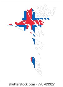 Map Of Faroe Islands (Denmark) With Flag Isolated On White Background.
