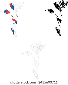 Map of Faroe Islands. Faroe Islands Map. Flag of Faroe Islands maps territory. Outline Faroe Islands Madeira. flat style.