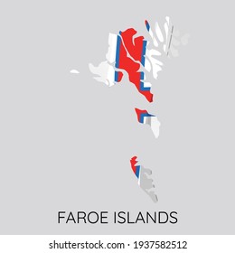 Map Of Faroe islands With Flag As Texture Isolated On White Background. Vector Illustration