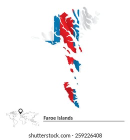 Map of Faroe Islands with flag - vector illustration