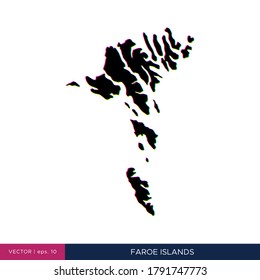 Mapa de las Islas Feroe en estilo multicolor en la plantilla de diseño de vectores fronterizos