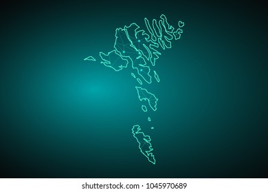 Map of faroe Islands. Wire frame 3D mesh polygonal network line, design sphere, dot and structure. communications map of faroe Islands.