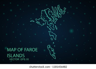 Map Faroe Islands. Wire Frame 3D mesh polygonal network line, design sphere,Faroe Islands map on dark background. Vector illustration eps 10.