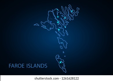 Map of faroe Islands. Wire frame 3D mesh polygonal network line, design sphere, dot and structure. communications map of faroe Islands. - Vector