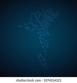 Map Faroe Islands-Abstract High Detailed Glow Map on Dark Background for design app, ui,Travel. Vector eps 10.