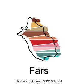 Mapa de la administración de Fars, departamentos del país de Irán con iconos, plantilla de diseño de ilustraciones