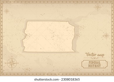Map of Federal District in the old style, brown graphics in retro fantasy style. Federative units of Brazil.