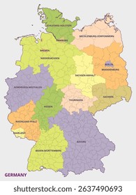 Map of the Federal Republic of Germany with its administrative divisions