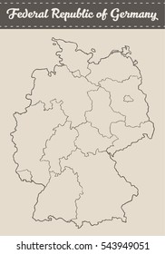 Map of the Federal Republic of Germany with separable borders, hand drawn vector illustration, sketch