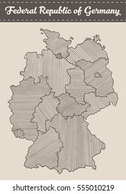 Map of the Federal Republic of Germany with separable borders, hand drawn vector illustration, sketch