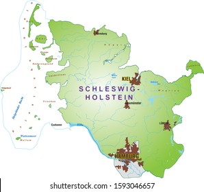 Map Of The Federal State Of Schleswig Holstein - Germany, Kiel